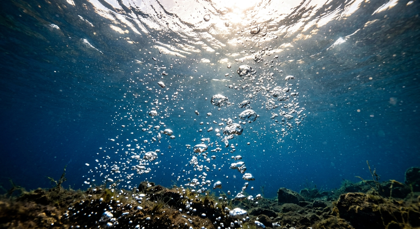 Oxygen bubbles underwater