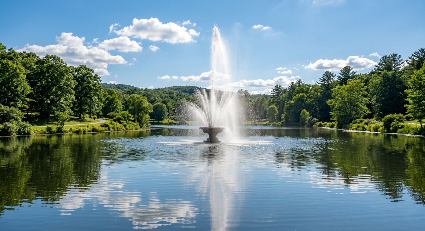 Beautiful lake with an aeration fountain