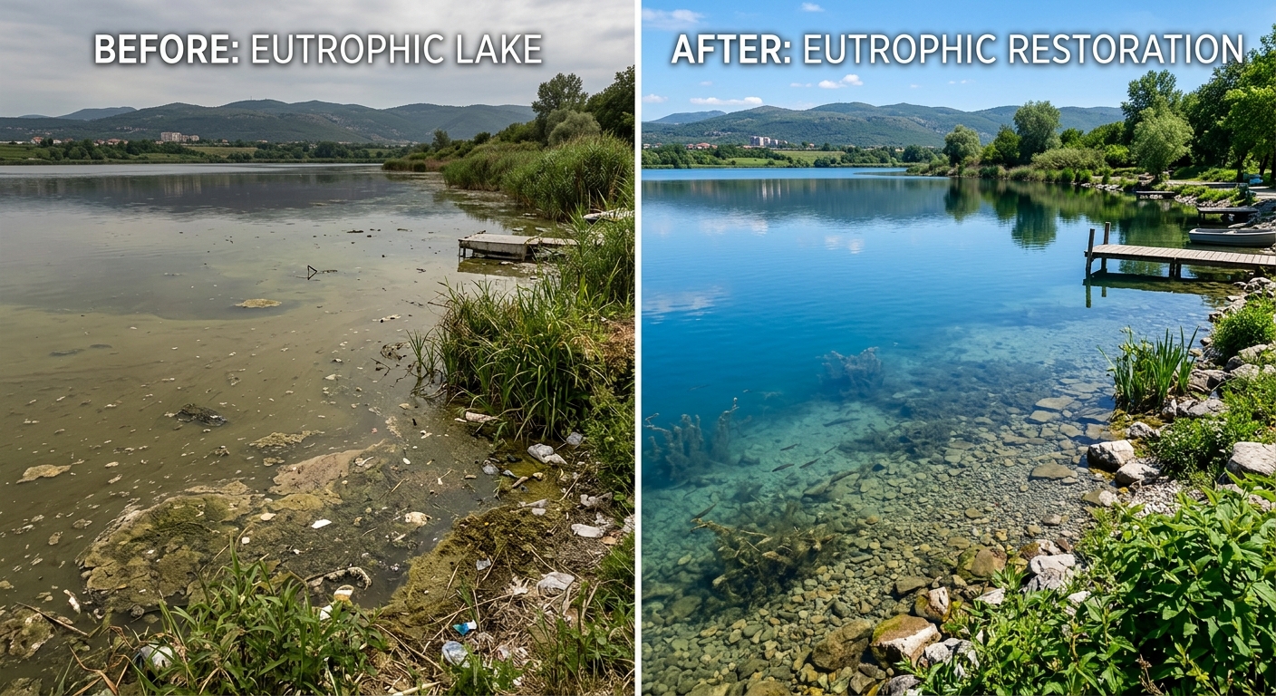Before and after of Memorial Park lake