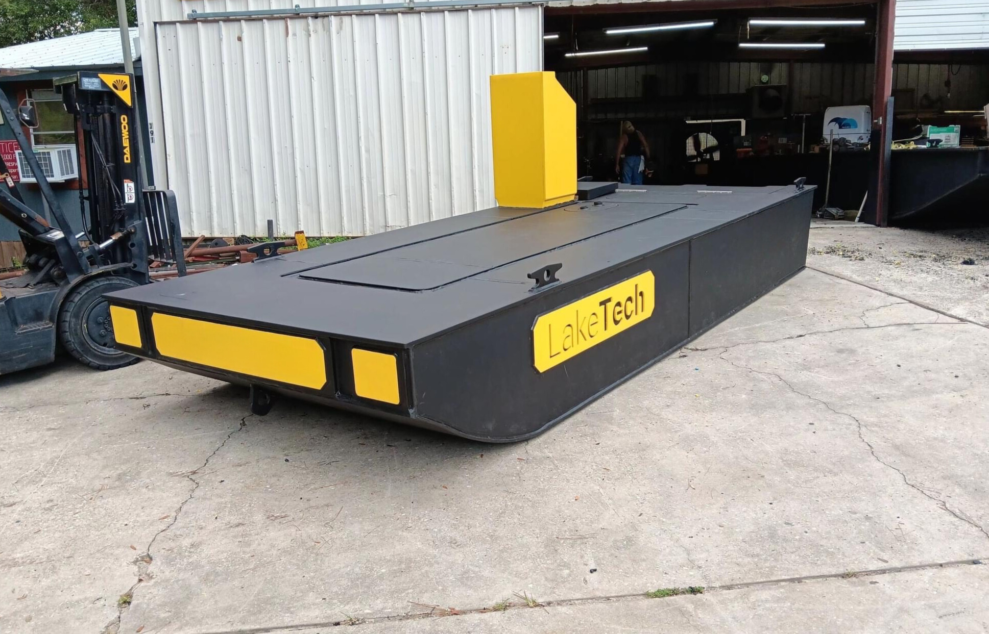 New LakeTech work barge outside the fabrication shop