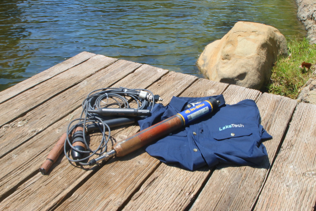 Water quality monitoring equipment prepared beside a lake
